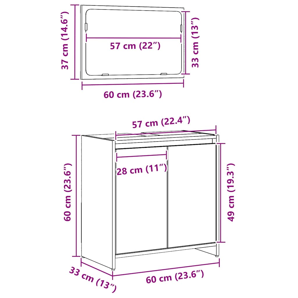 Badekabinett med dør Svart Eik 60 x 33 x 61 cm Konstruert tre