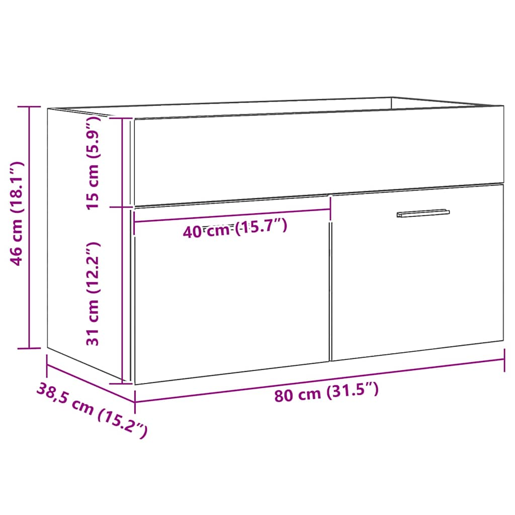 Badevaskskap Sort Eik 80x38,5x46 cm laget av tre