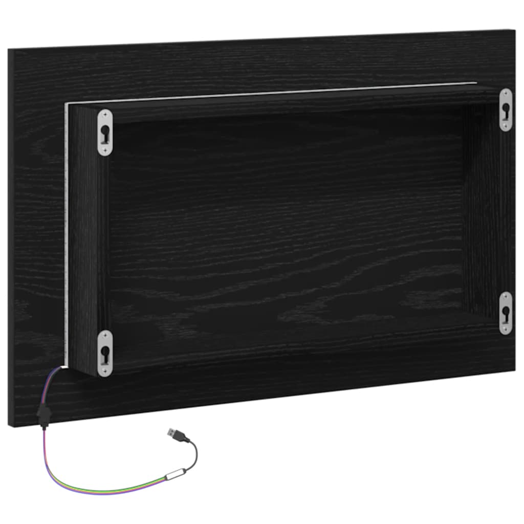 Baderomsspeil med LED-lys svart eik 60x8,5x37 cm