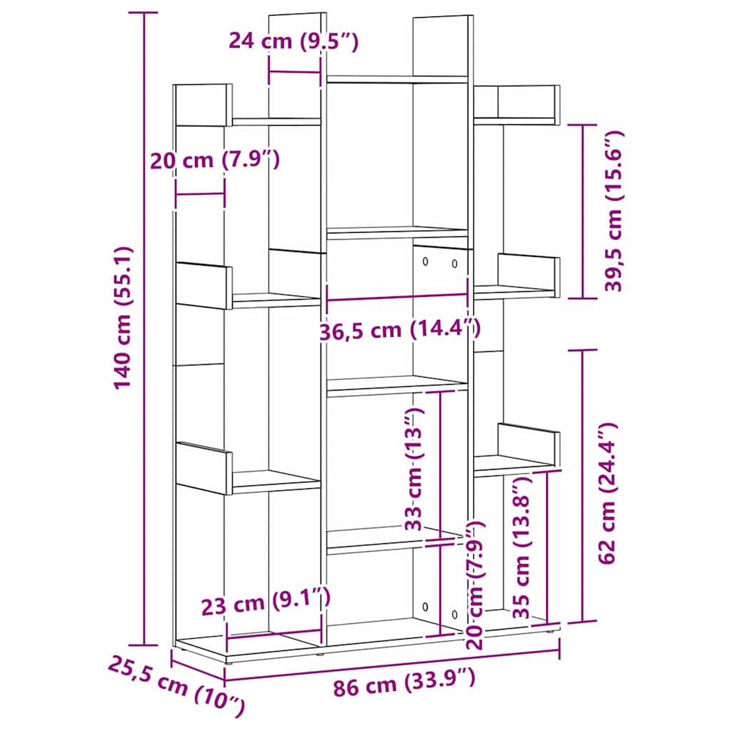 Bokhylle Svart Eik 86x25,5x140 cm Lagd av Tre