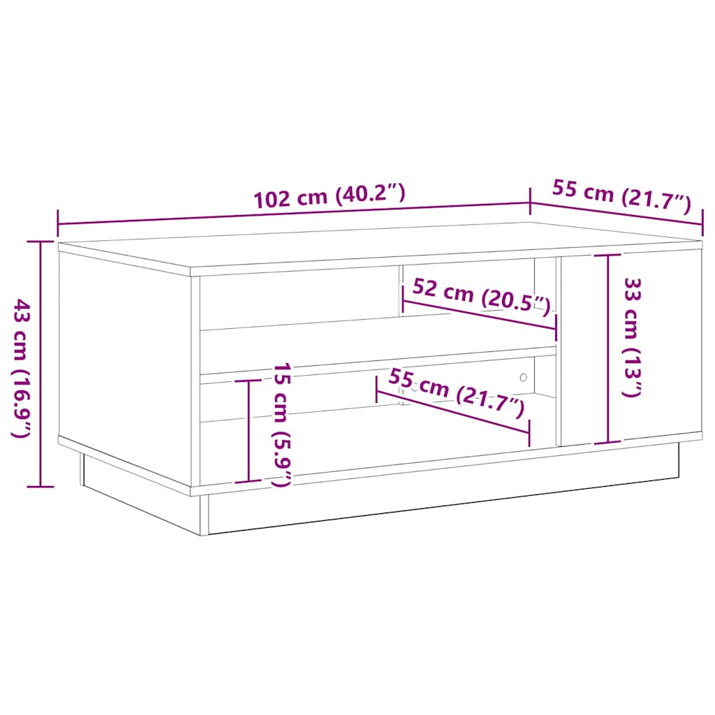 Svart Eik Kaffebord 102x55x43 cm Laget av Ingeniørtre
