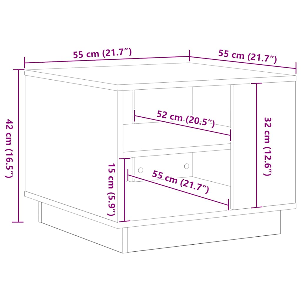 Svart Eik Kaffebord 55x55x42 cm Laget av Konstruert Tre