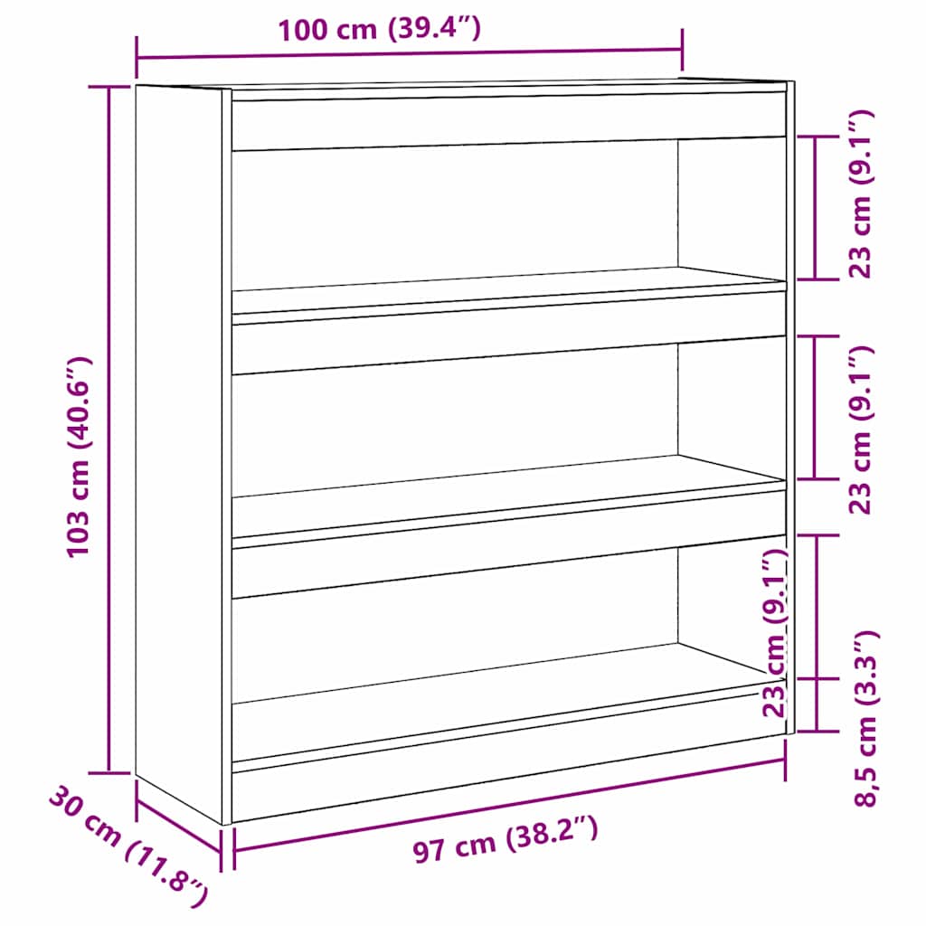 Bokhylle Brun Romdeler - Rustikk Tre - 100x30x103cm -