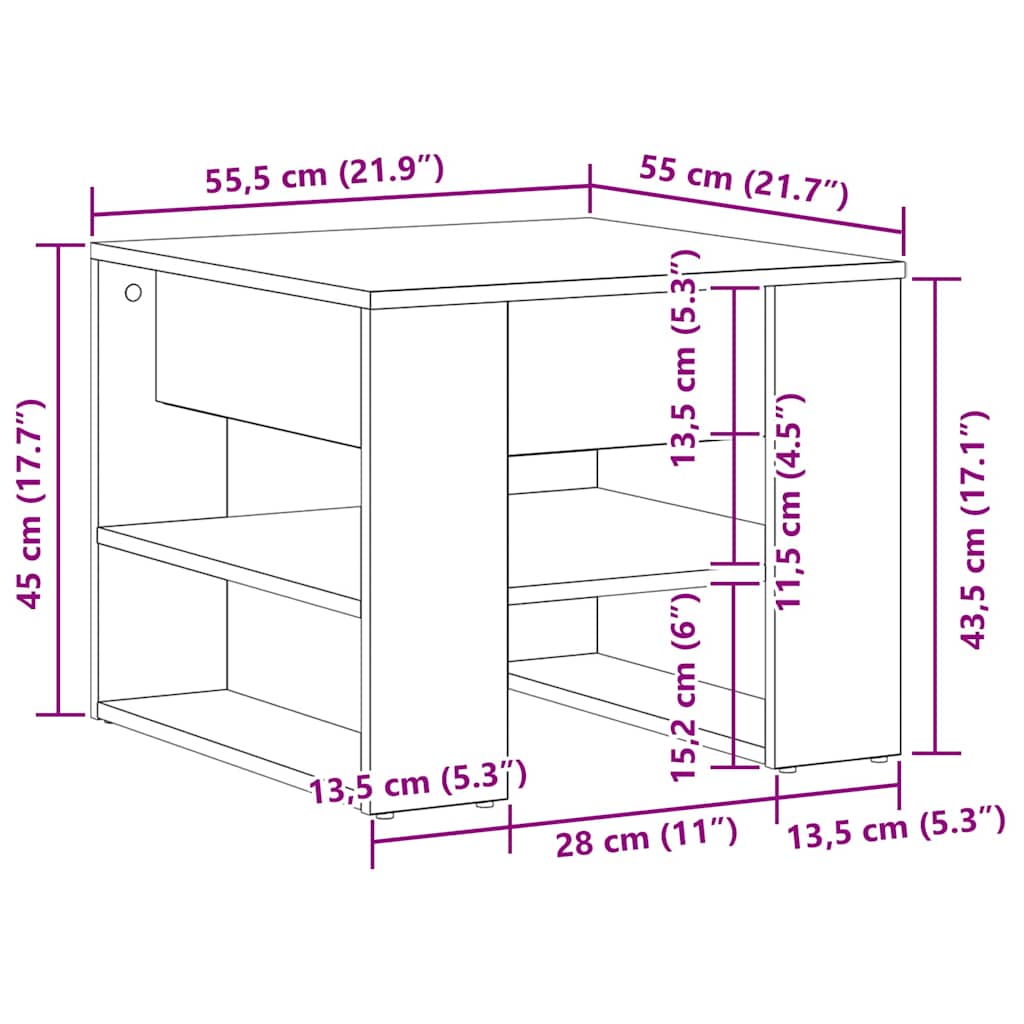 Svart Eik Kaffe Bord 55.5x55x45 cm Laget av Konstruert Tre