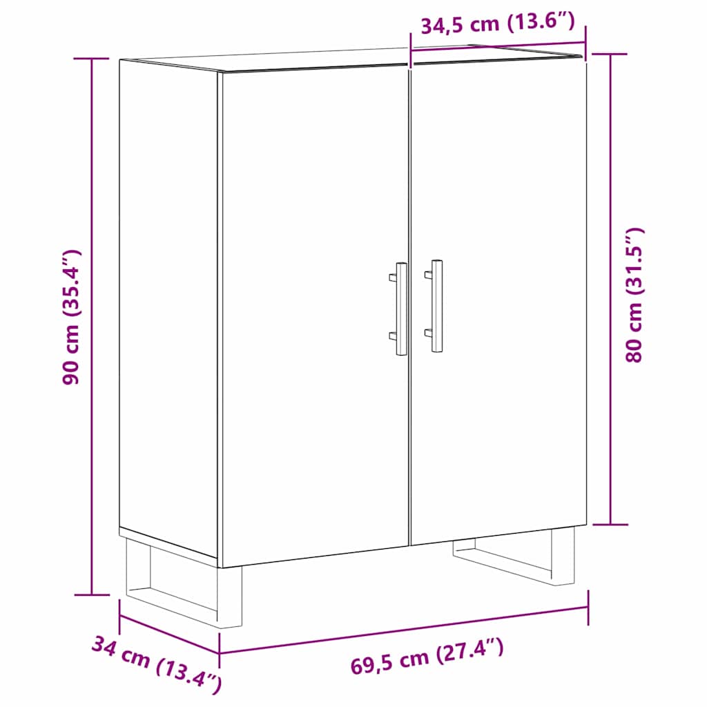 Serviesskap Svart Eik 69,5 x 34 x 90 cm Konstruert tre