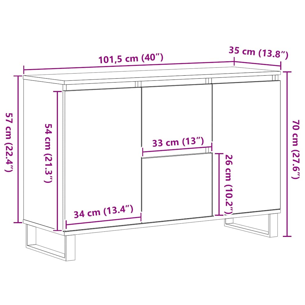 Skjenk Svart Eik 104x35x70 cm