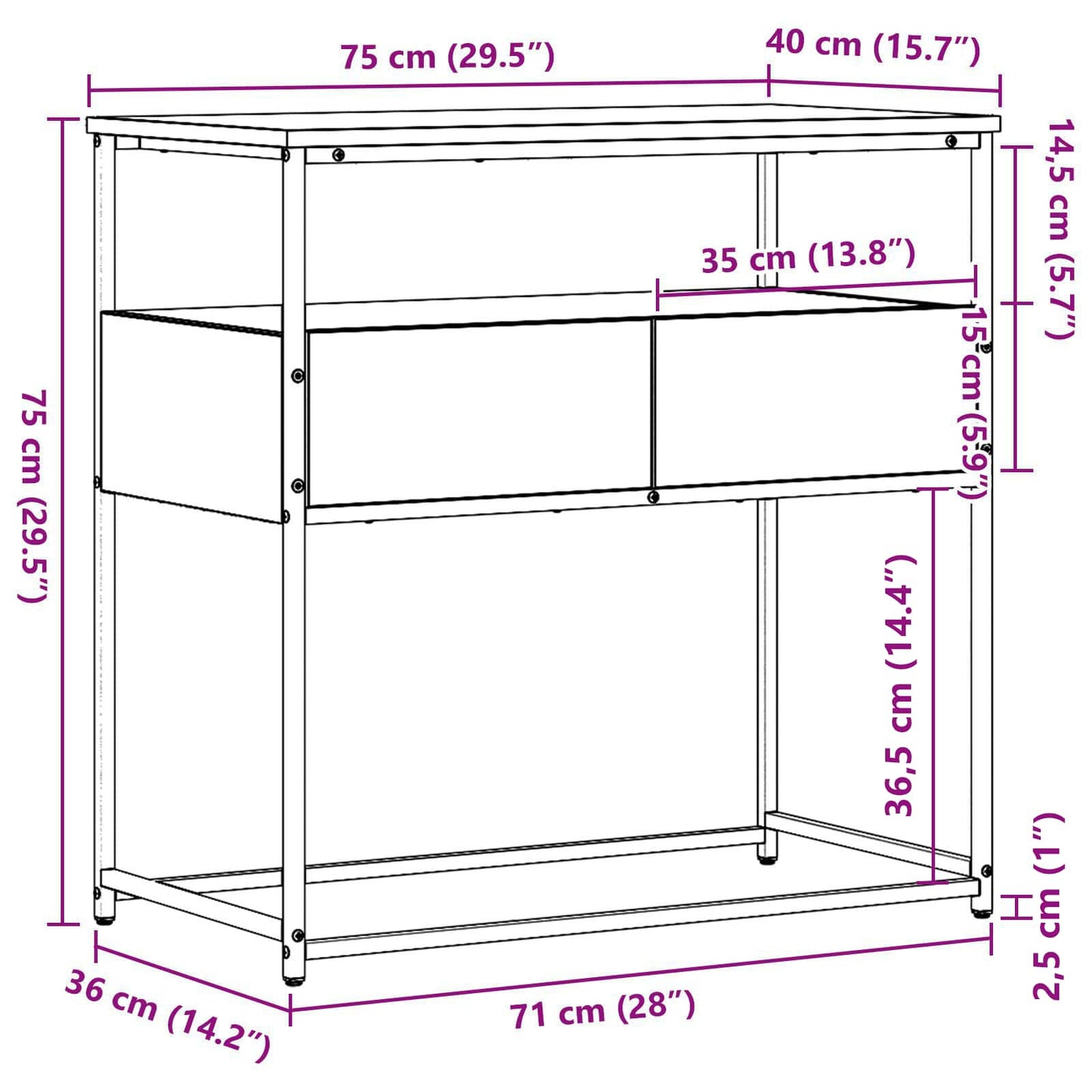 Avlastningsbord Konsollbord Gammelt Tre med skuff 75 x 40 x 75 cm