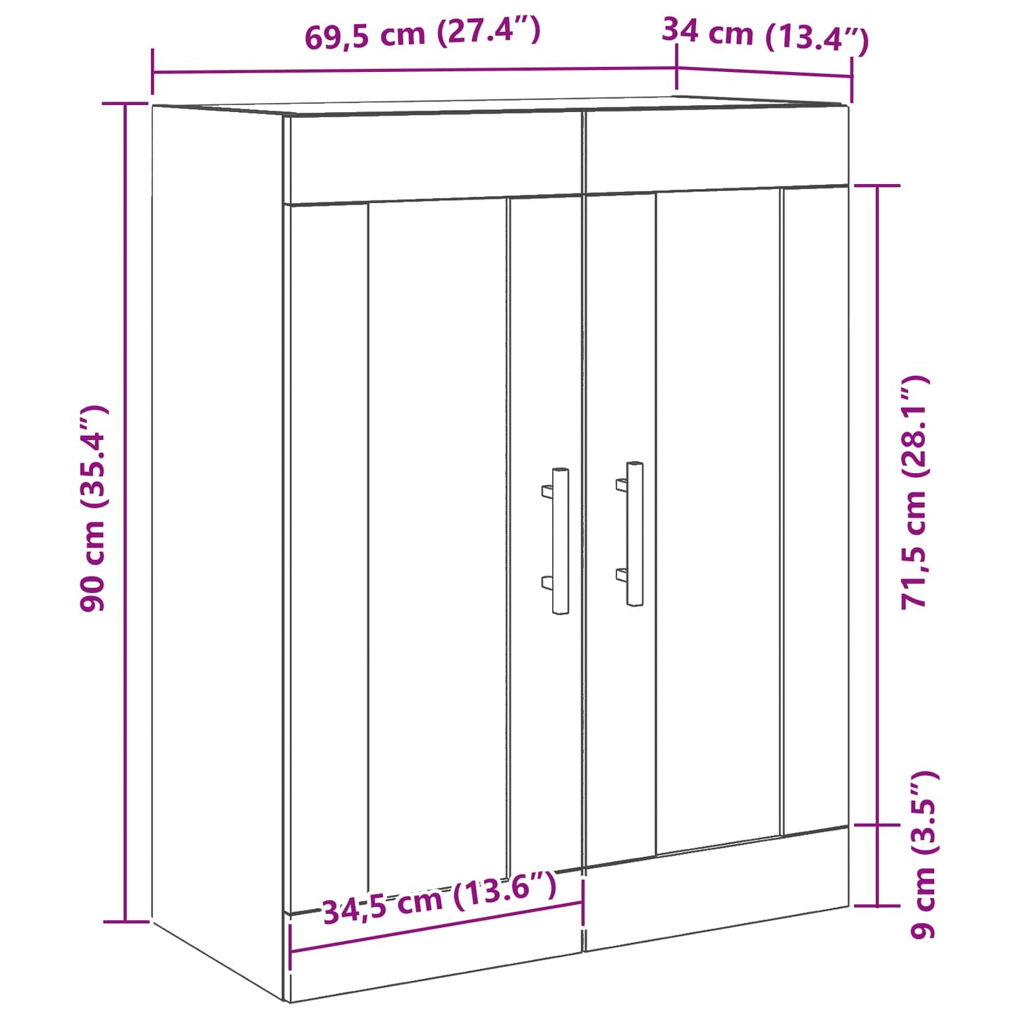 Veggskap Svart Eik 69,5 x 34 x 90 cm