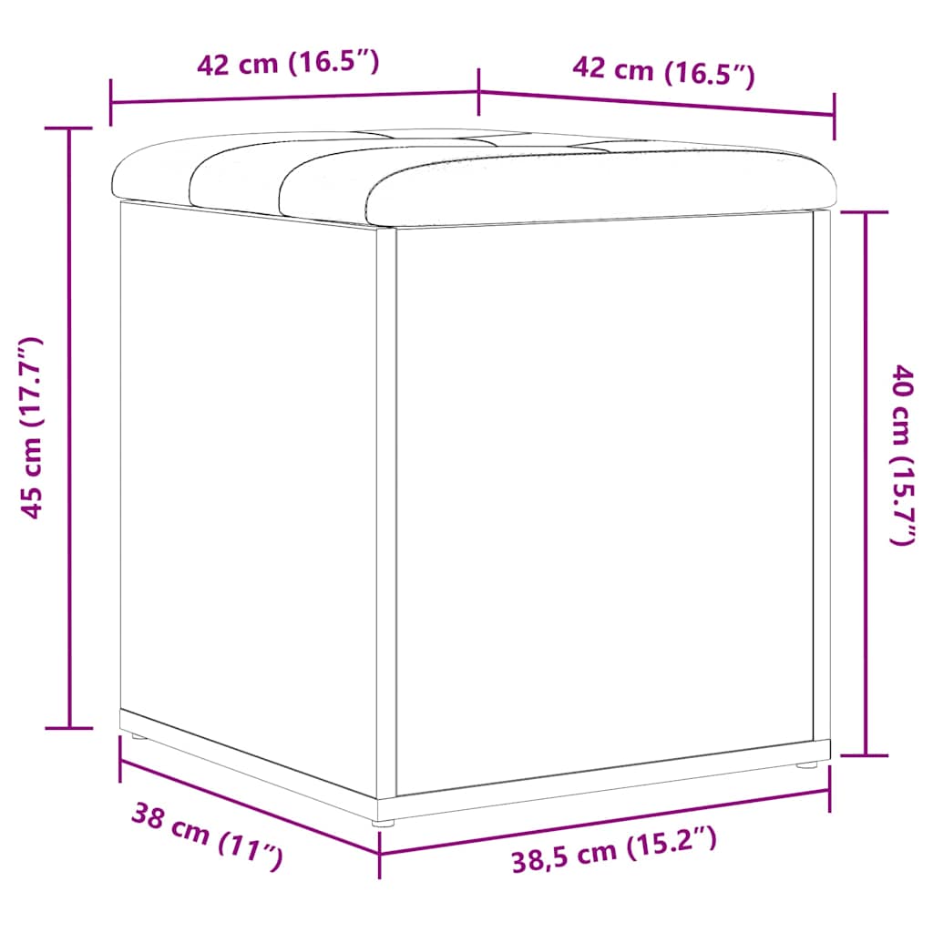Oppbevaringsbenk Svart Eik 42x42x45 cm Solid Tre