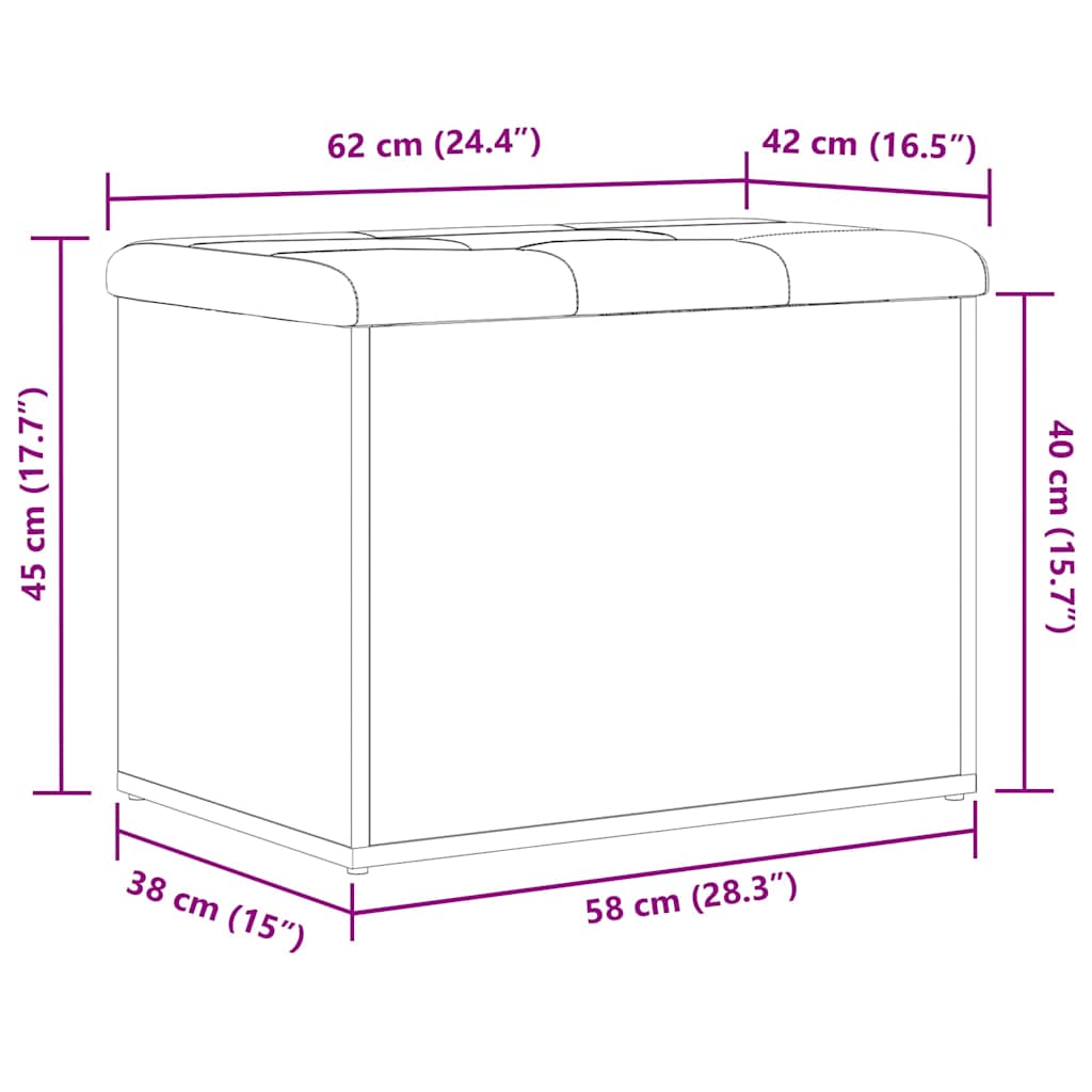 Oppbevaringsbenk Svart Eik 60x40x45 cm Konstruert Tre