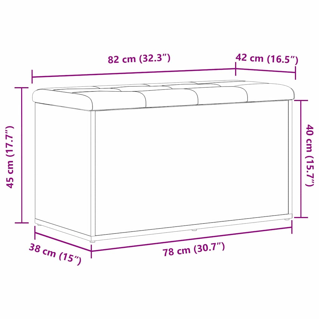 Oppbevaringsbenk Svart Eik 80x40x45 cm Konstruert Tre