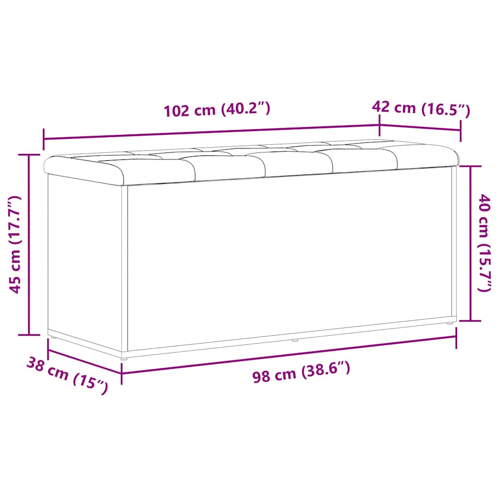 Oppbevaringsbenk Svart eik 102 x 42 x 45 cm Konstruert tre