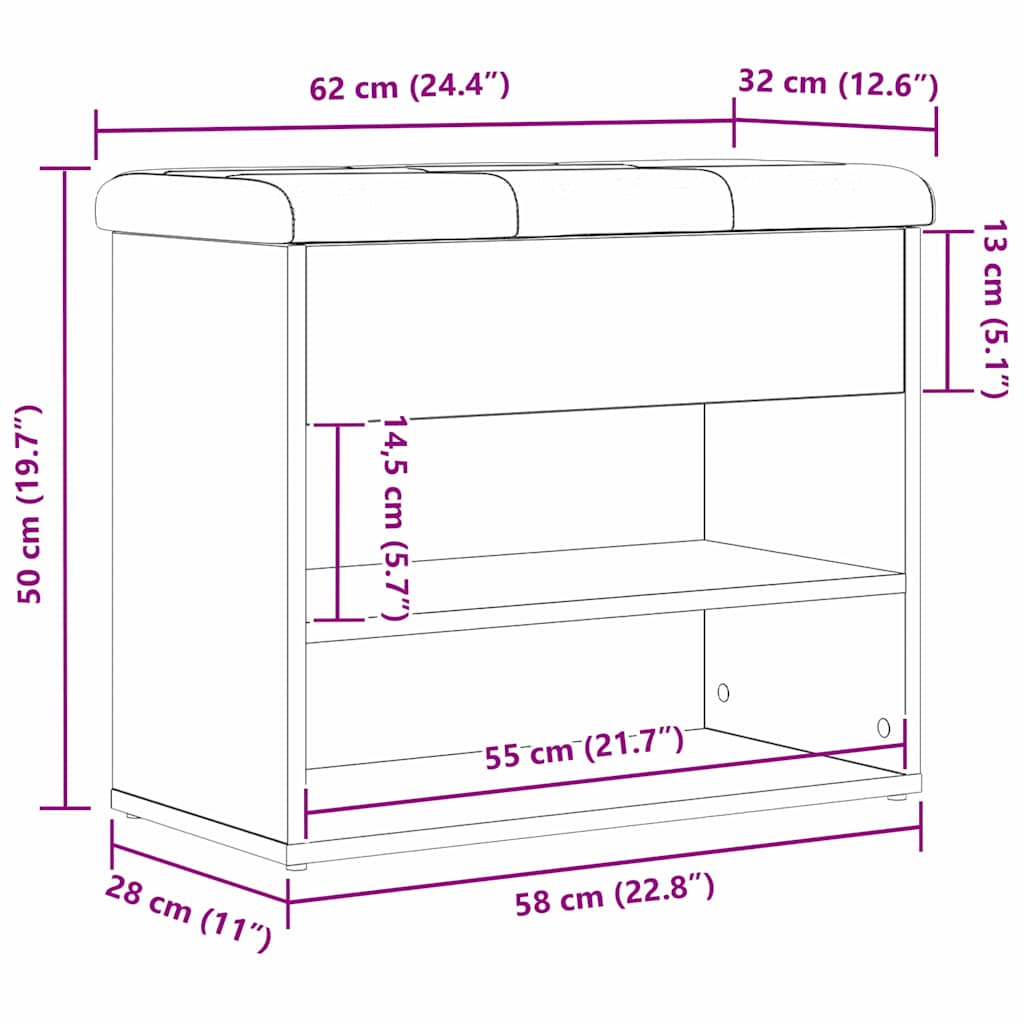 Oppbevaringsbenk Svart Eik 60x30x48 cm Konstruert Tre