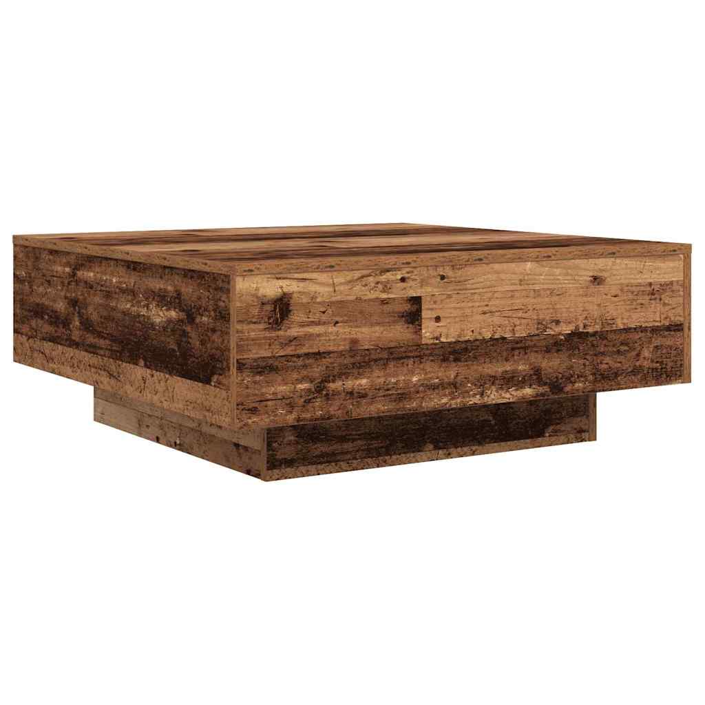 Salongbord Sofabord Tre med LED-lamper Gammelt Tre 80x80x31 cm