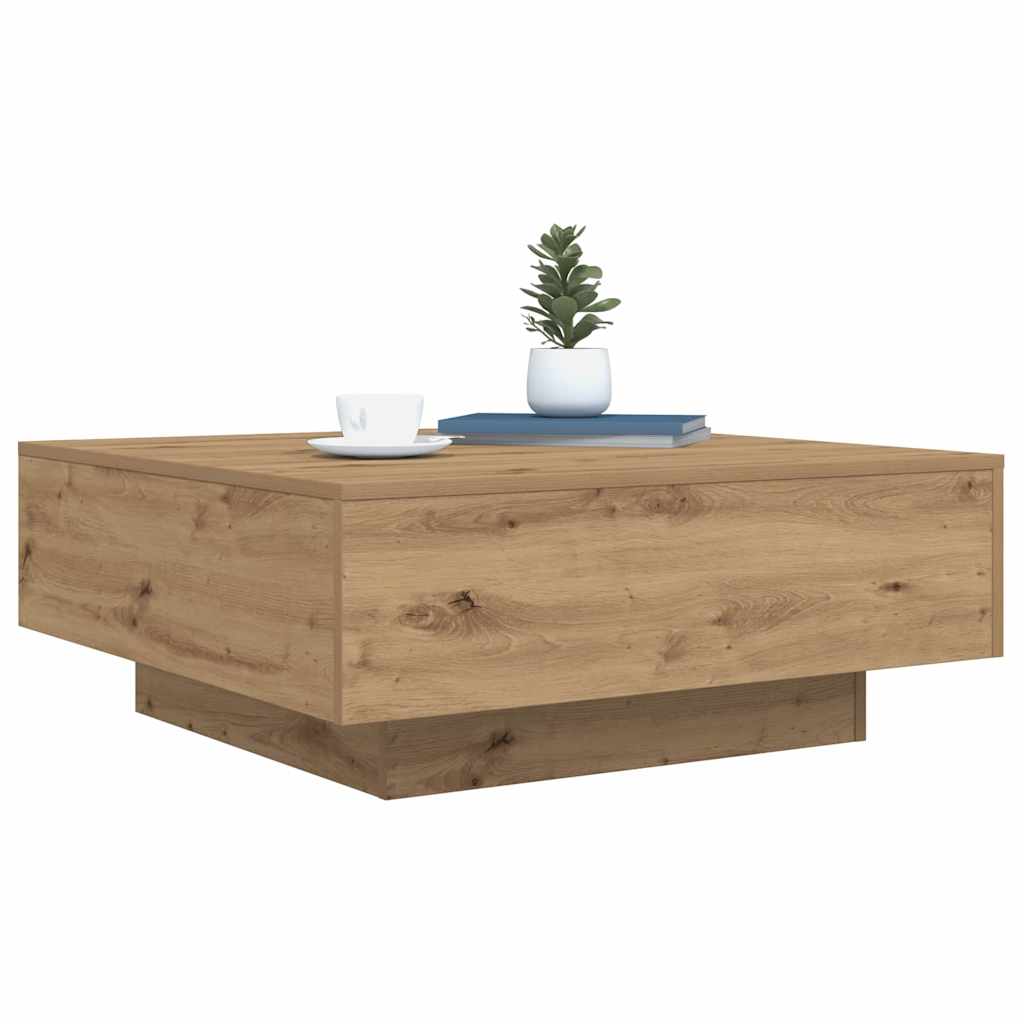 Salongbord Sofabord Artisan Eik med LED Lys 80x80x31 cm