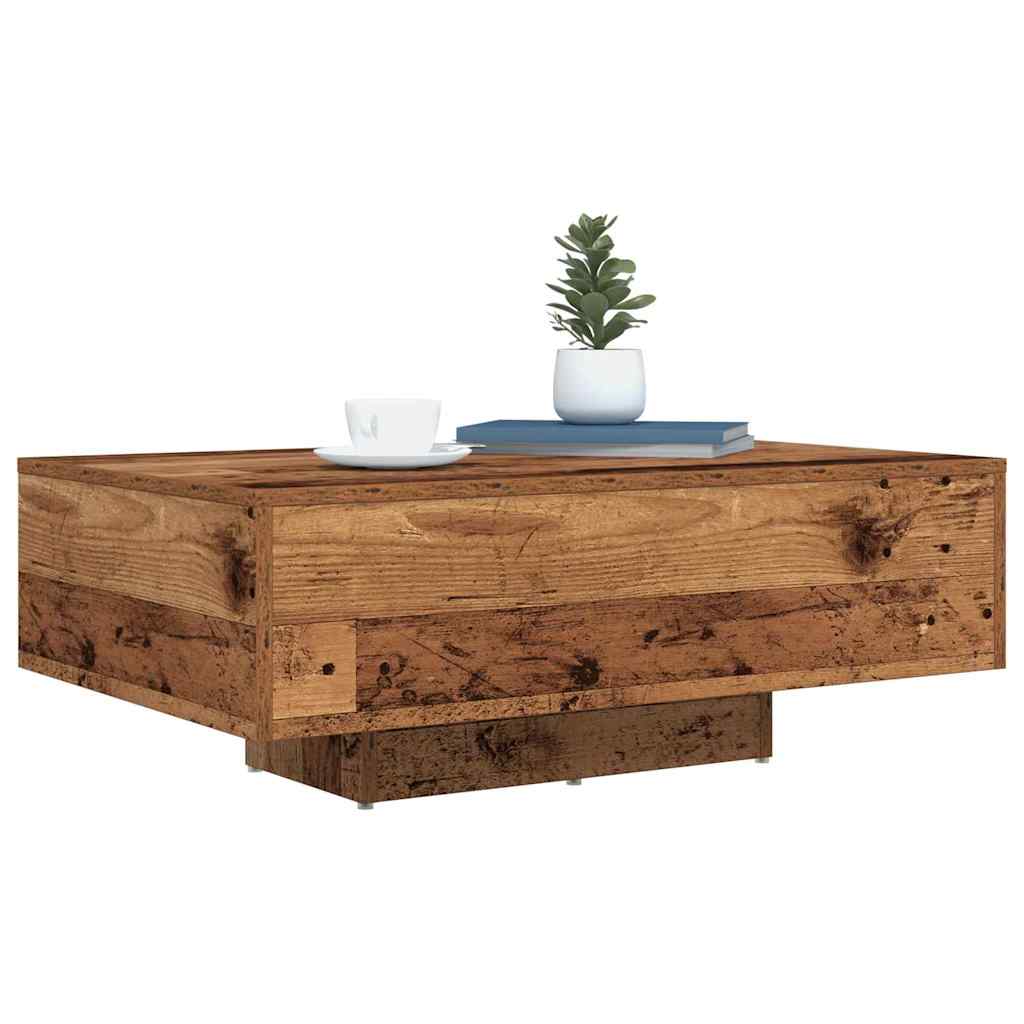 Salongbord Sofabord Tre med LED-lamper Gamle Wood 85x55x31 cm