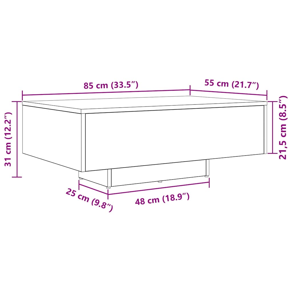 Salongbord Sofabord Tre med LED-lamper Gamle Wood 85x55x31 cm