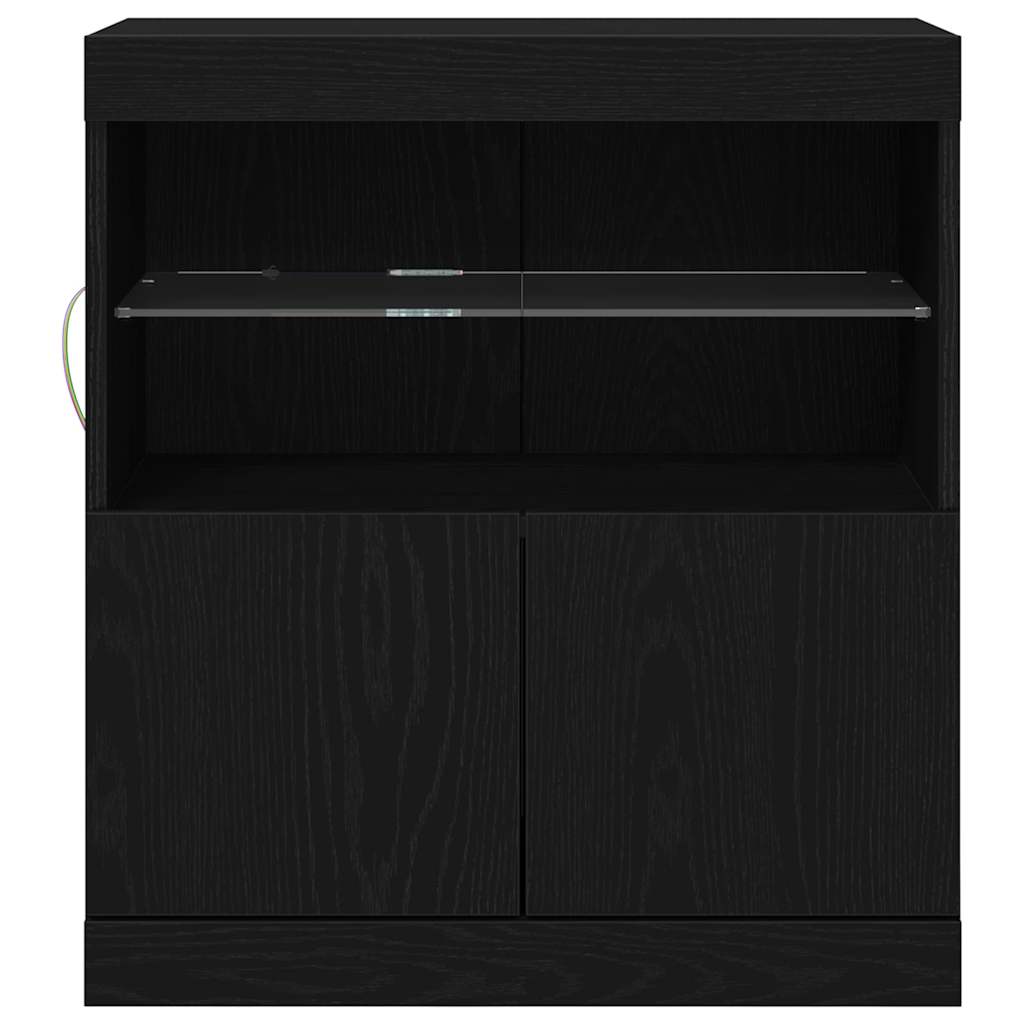 Skjenk Svart Eik LED-lamper 60x37x67 cm