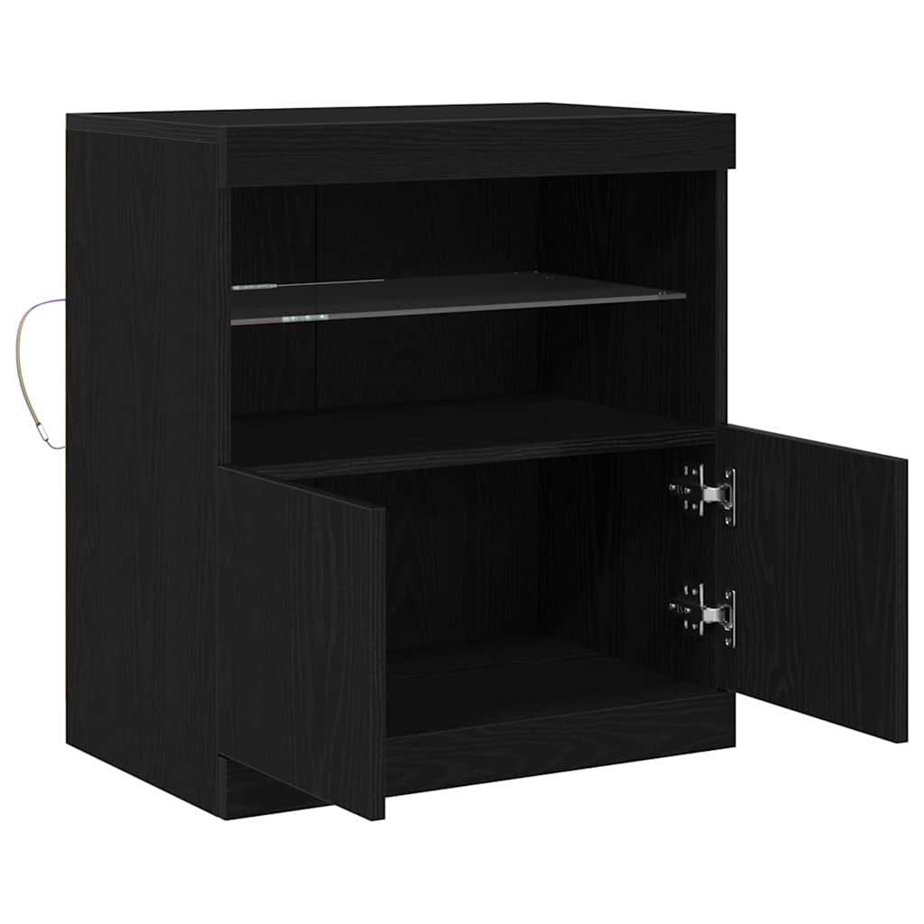 Skjenk Svart Eik LED-lamper 60x37x67 cm