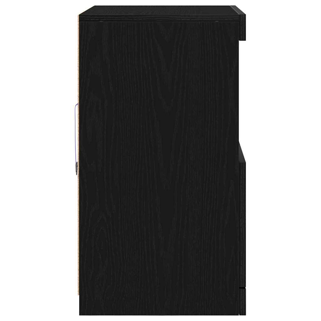 Skjenk Svart Eik LED-lamper 60x37x67 cm