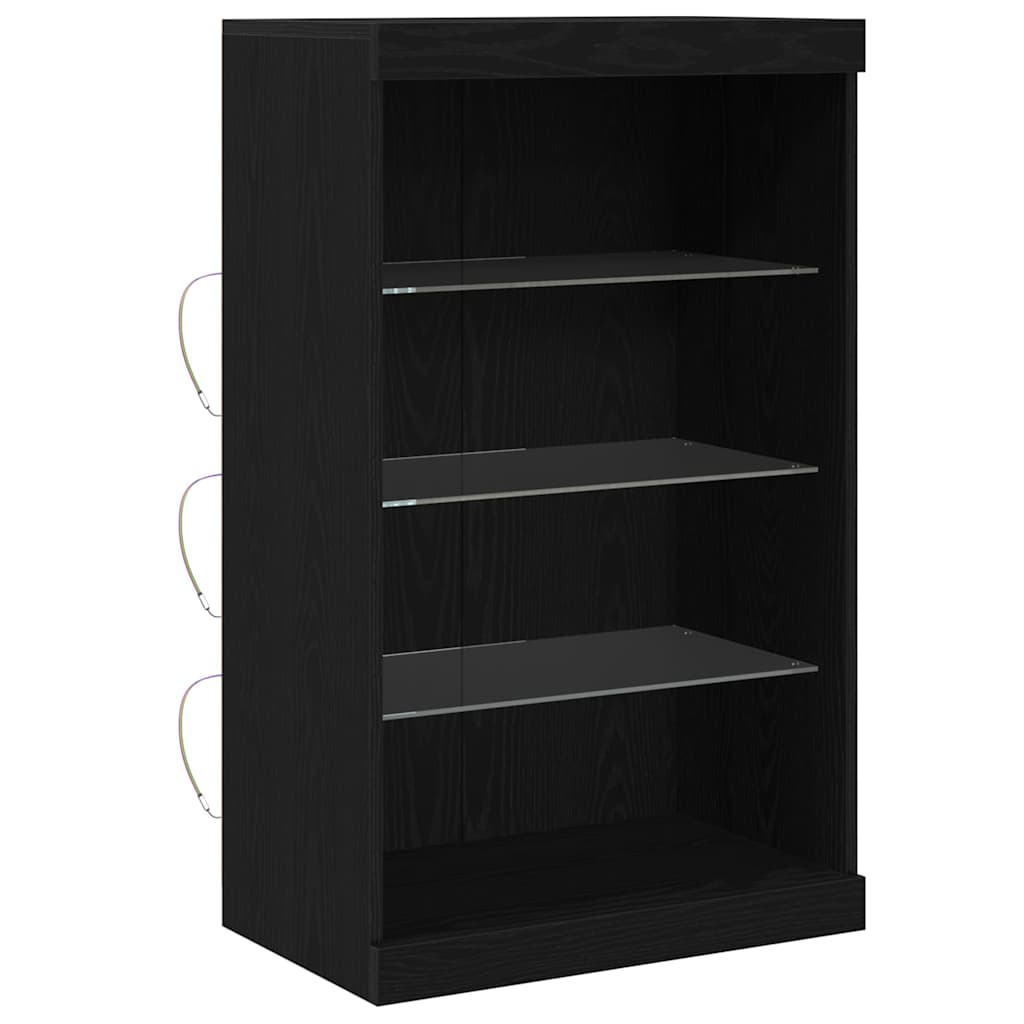Skjenk Svart Eik med LED-lys 60,5x37x100 cm