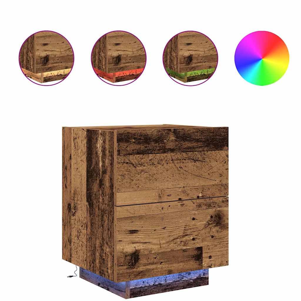 Nattbord Sengbord Gammelt Tre LED 45x40x55 cm
