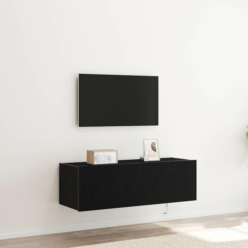 TV-Møbel Svart Eik TV Veggskap med LED Lys 100x35x31 cm