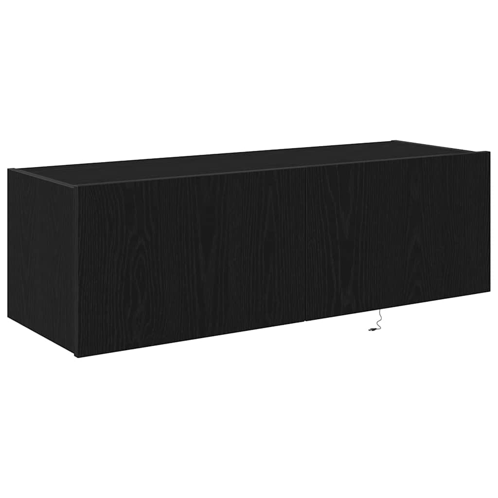 TV-Møbel Svart Eik TV Veggskap med LED Lys 100x35x31 cm