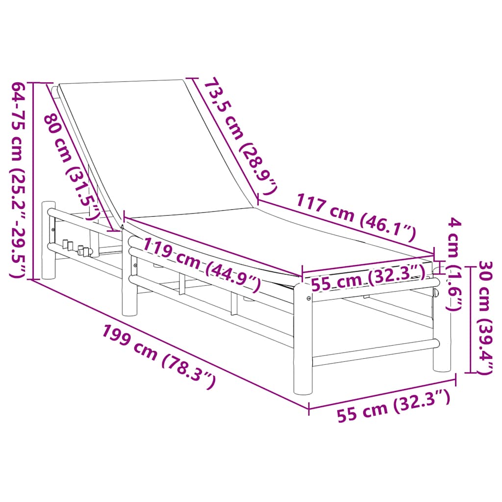 solseng Tre med puter 55x199x30 cm bambus