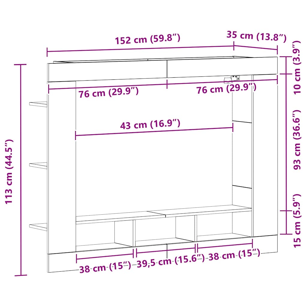 TV-Møbel Tre TV-skap Veggmontert Gammelt Tre 152x22x113 cm