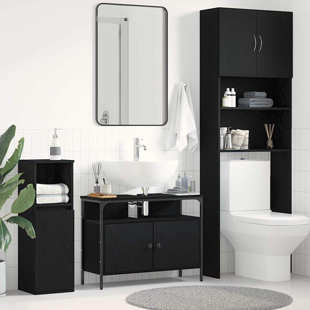 Baderomsvask Cabinet Svart Eik 80x30x60 cm Konstruert Tre