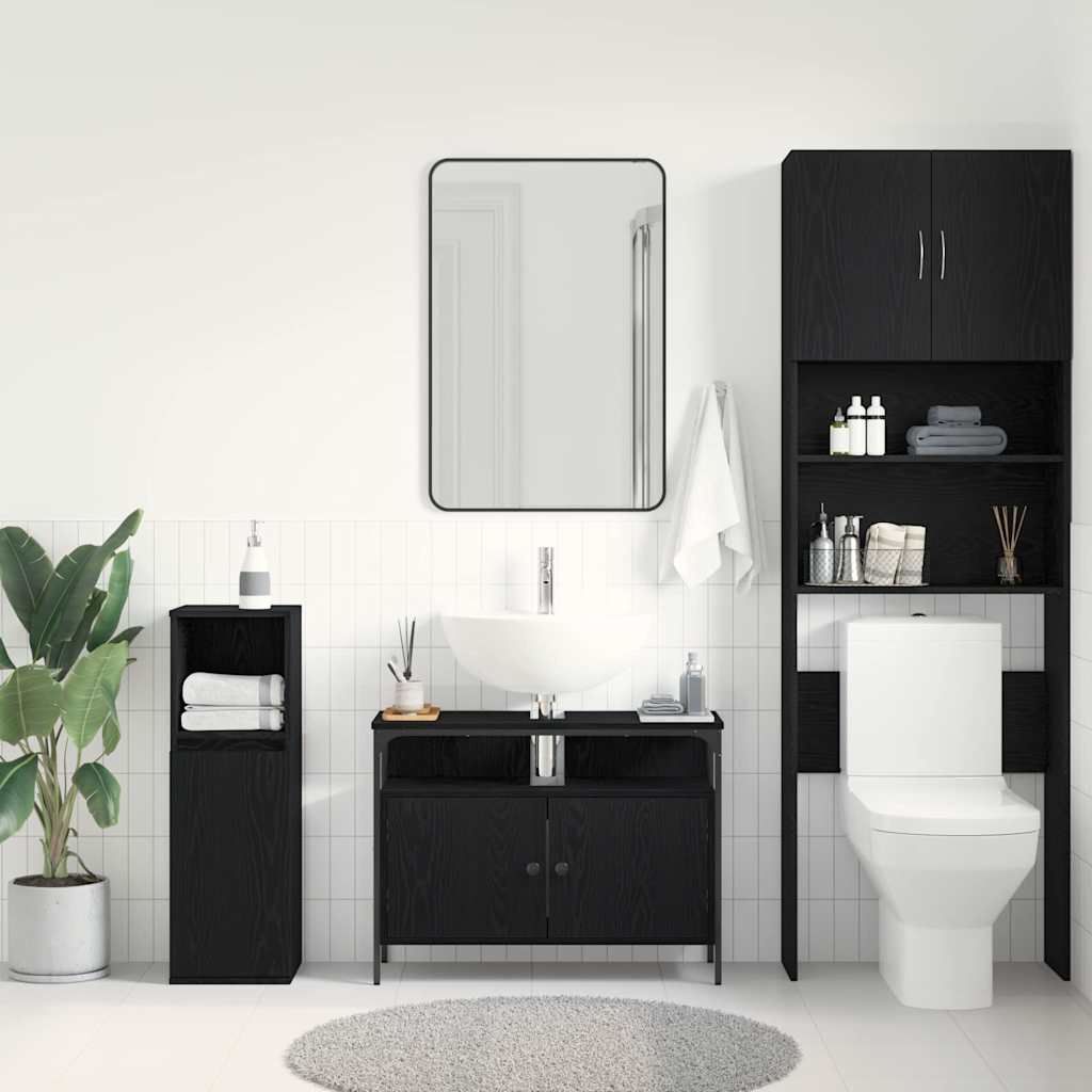 Baderomsvask Cabinet Svart Eik 80x30x60 cm Konstruert Tre