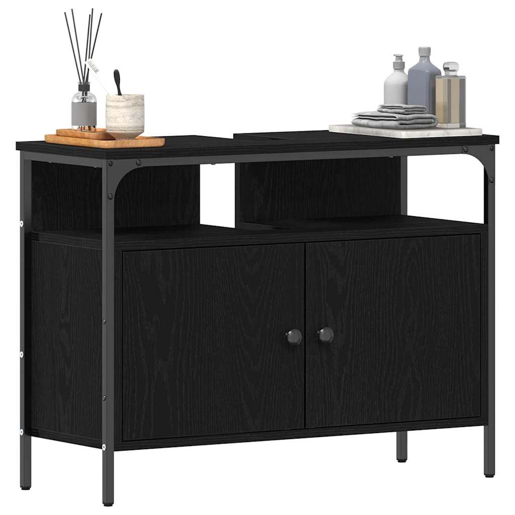 Baderomsvask Cabinet Svart Eik 80x30x60 cm Konstruert Tre