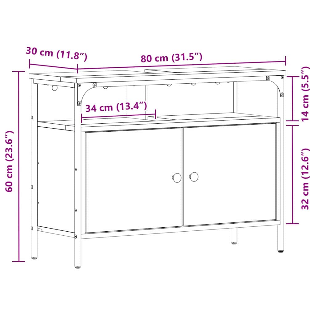Baderomsvask Cabinet Svart Eik 80x30x60 cm Konstruert Tre