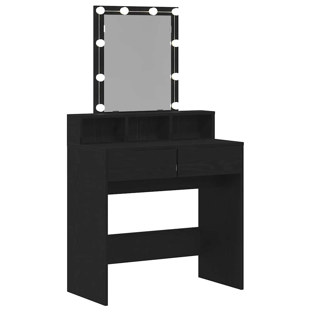 Sminkebord Svart Eik Speil LED