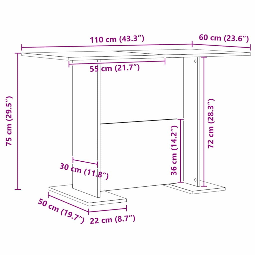 Spisebord Svart Eik 110x60x75 cm Konstruert Tre