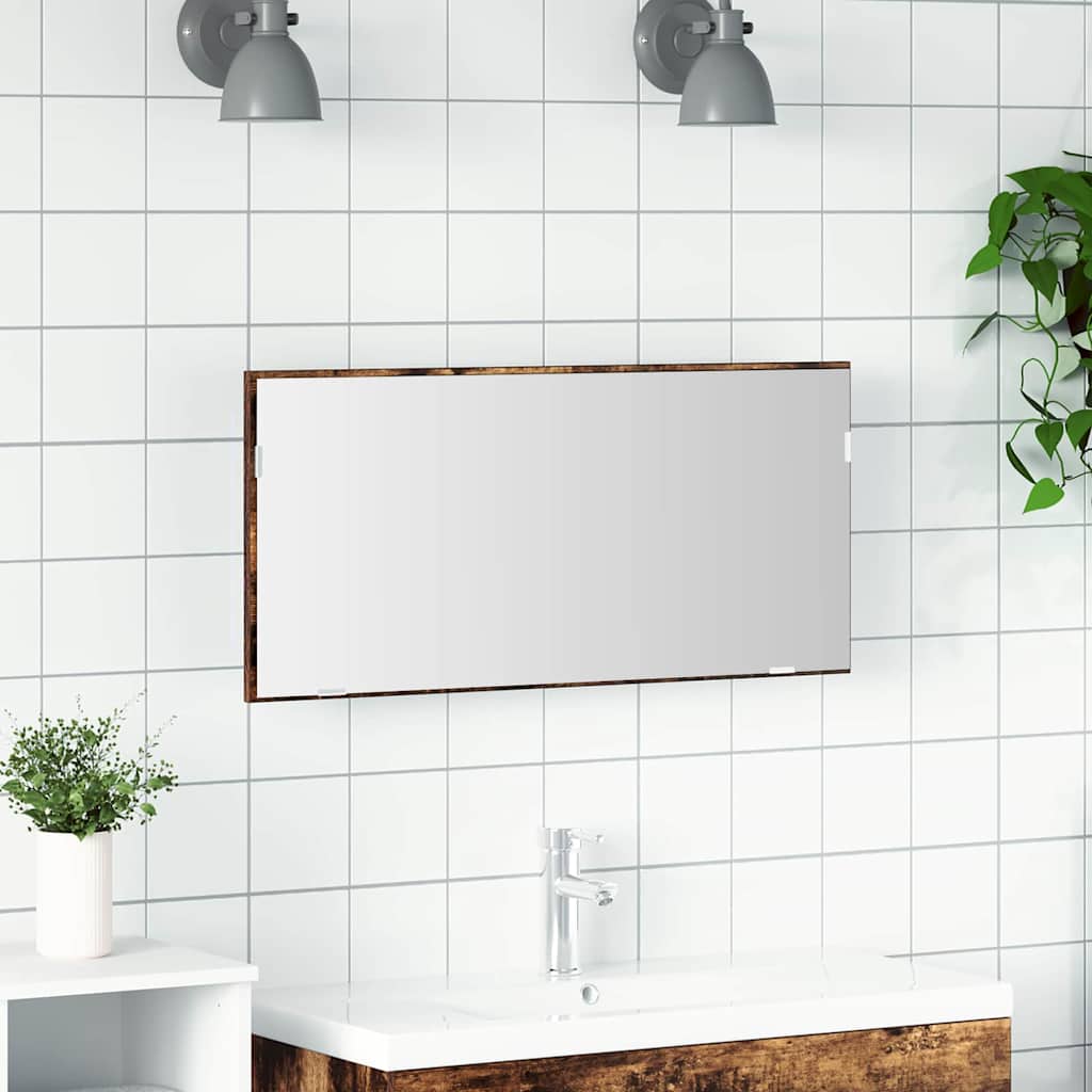 Baderom Speilskap med LED Lys Røkt Eik 80x37 cm