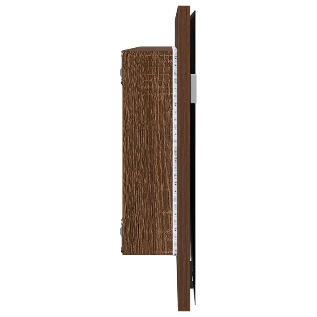 Baderom Speilskap med LED Lys Brun Eik 80x37 cm