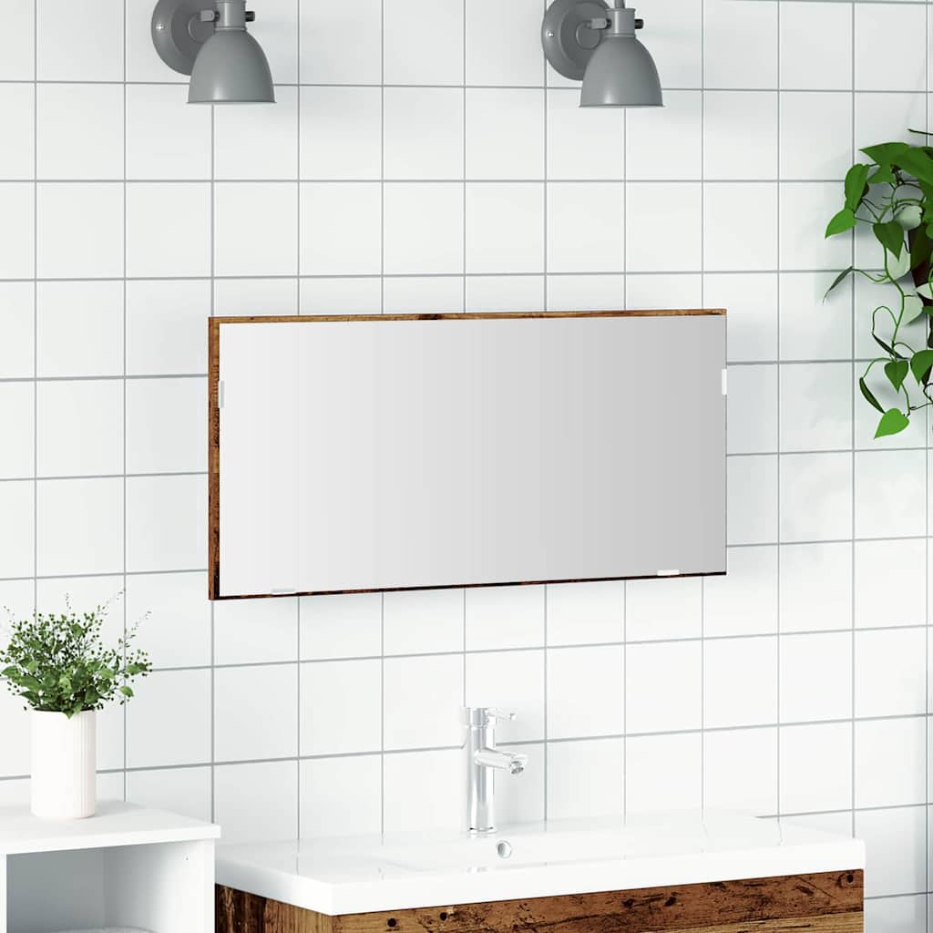 Badspeilskap med LED-lys Gammelt tre 80x37 cm