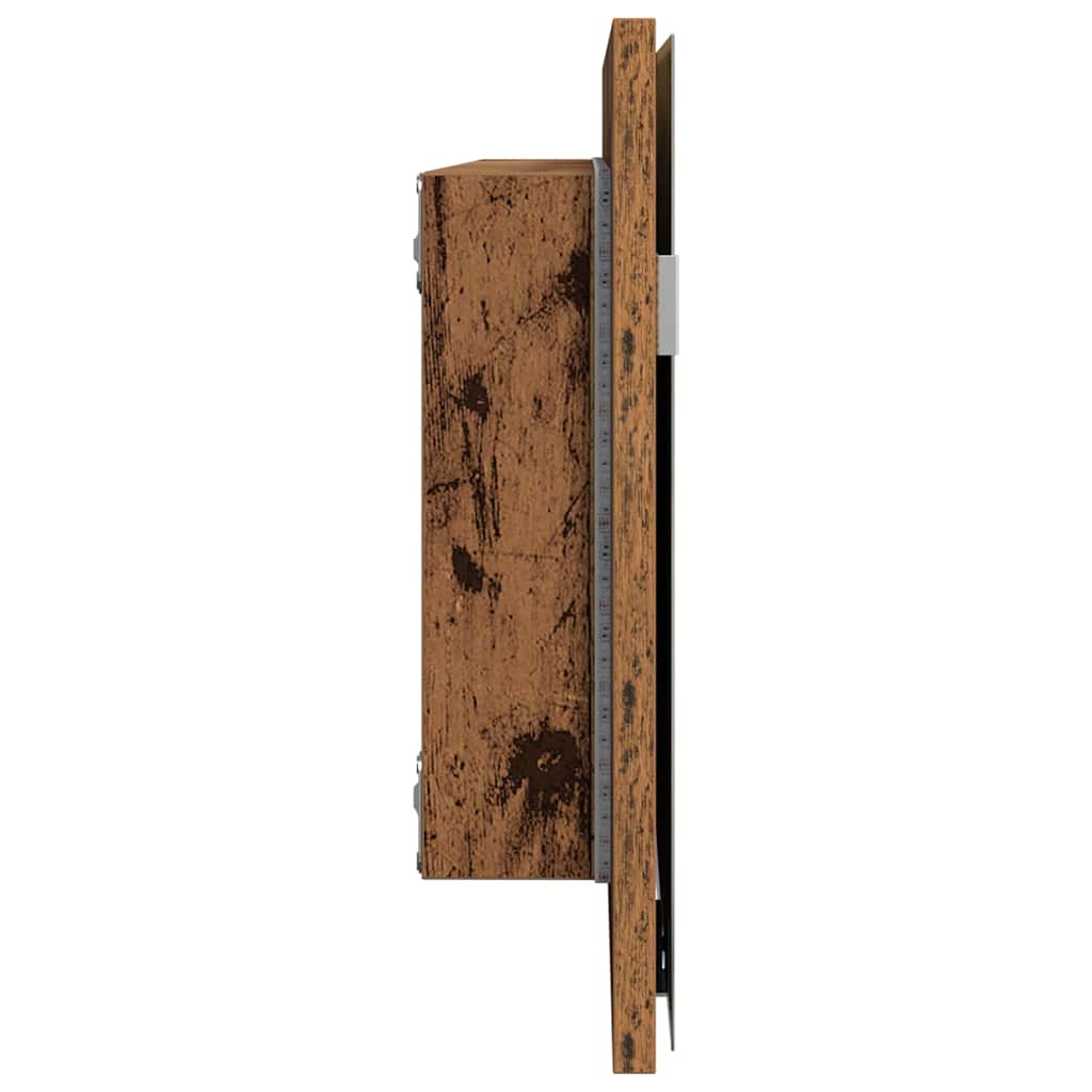 Badspeilskap med LED-lys Gammelt tre 80x37 cm