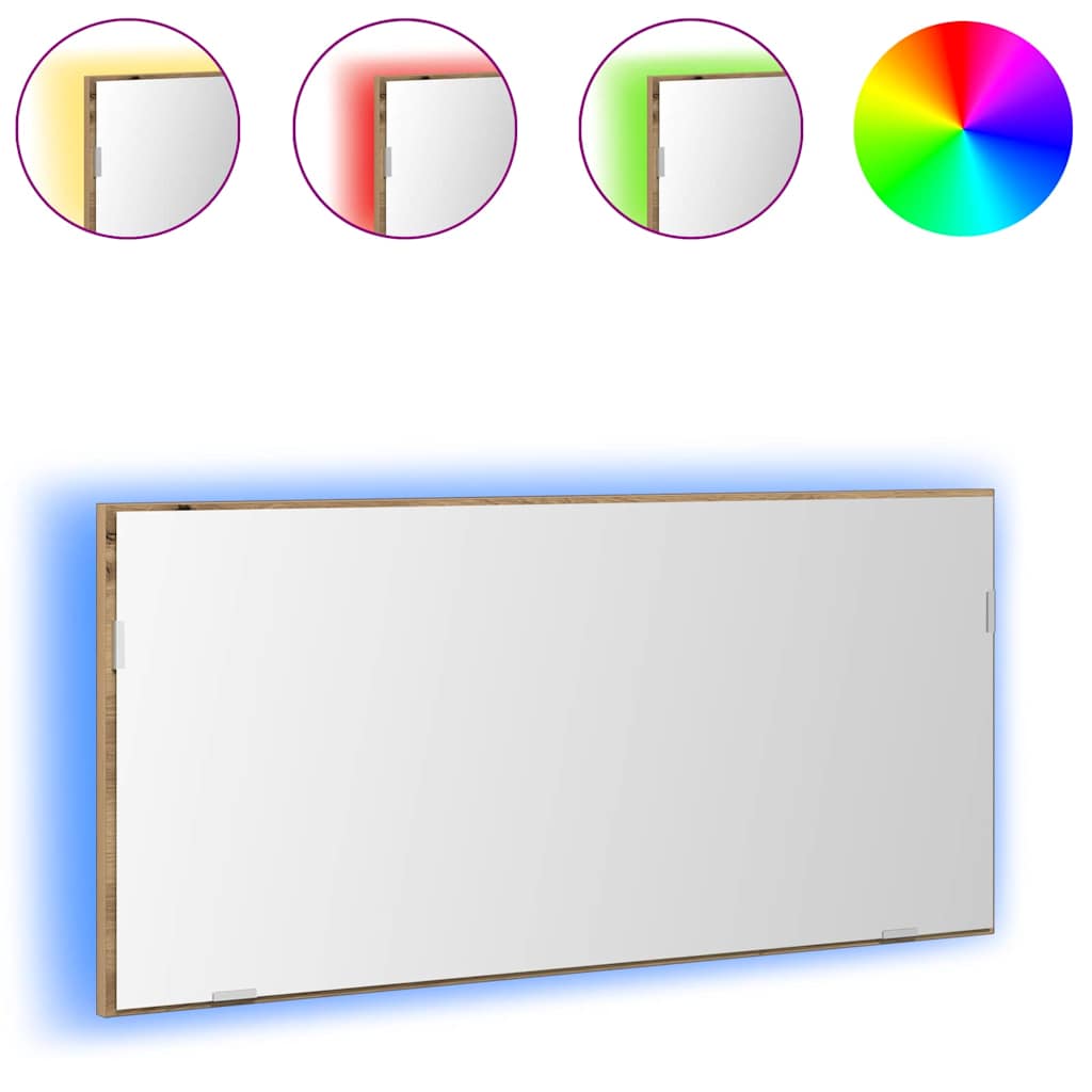Baderomsspeilskap med LED Lys Eik 80x37 cm