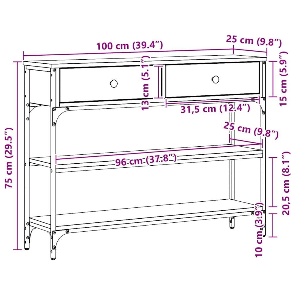 Avlastningsbord konsollbord Svart Eik 100x25x75 cm