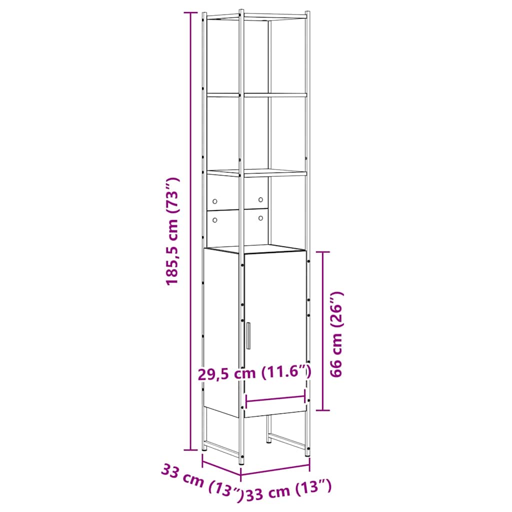 Baderomsskap Sonoma Eik 33x33x185,5 cm
