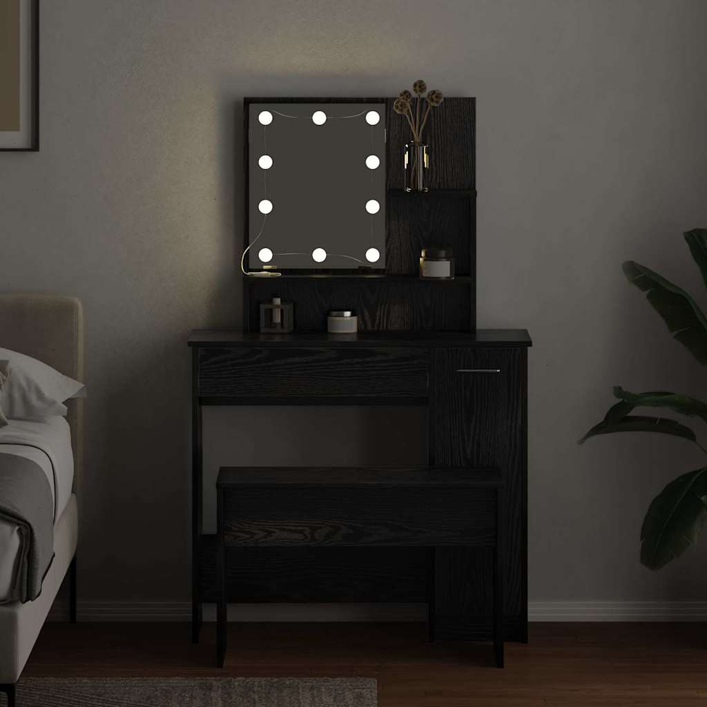 Sminkebordsett Svart Eik 86.5 x 35 x 136 cm