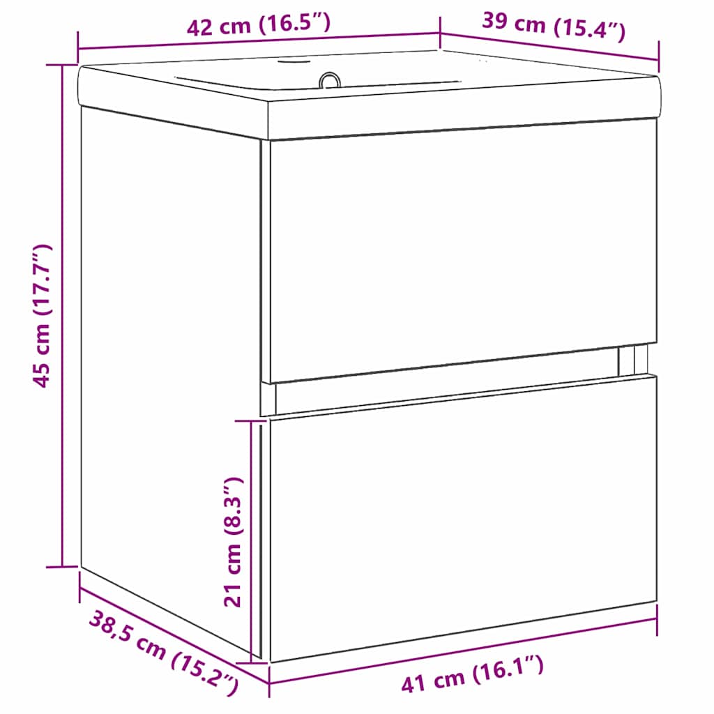 Servantskap Baderom Veggmontert Svart Eik 41 x 39 x 62 cm