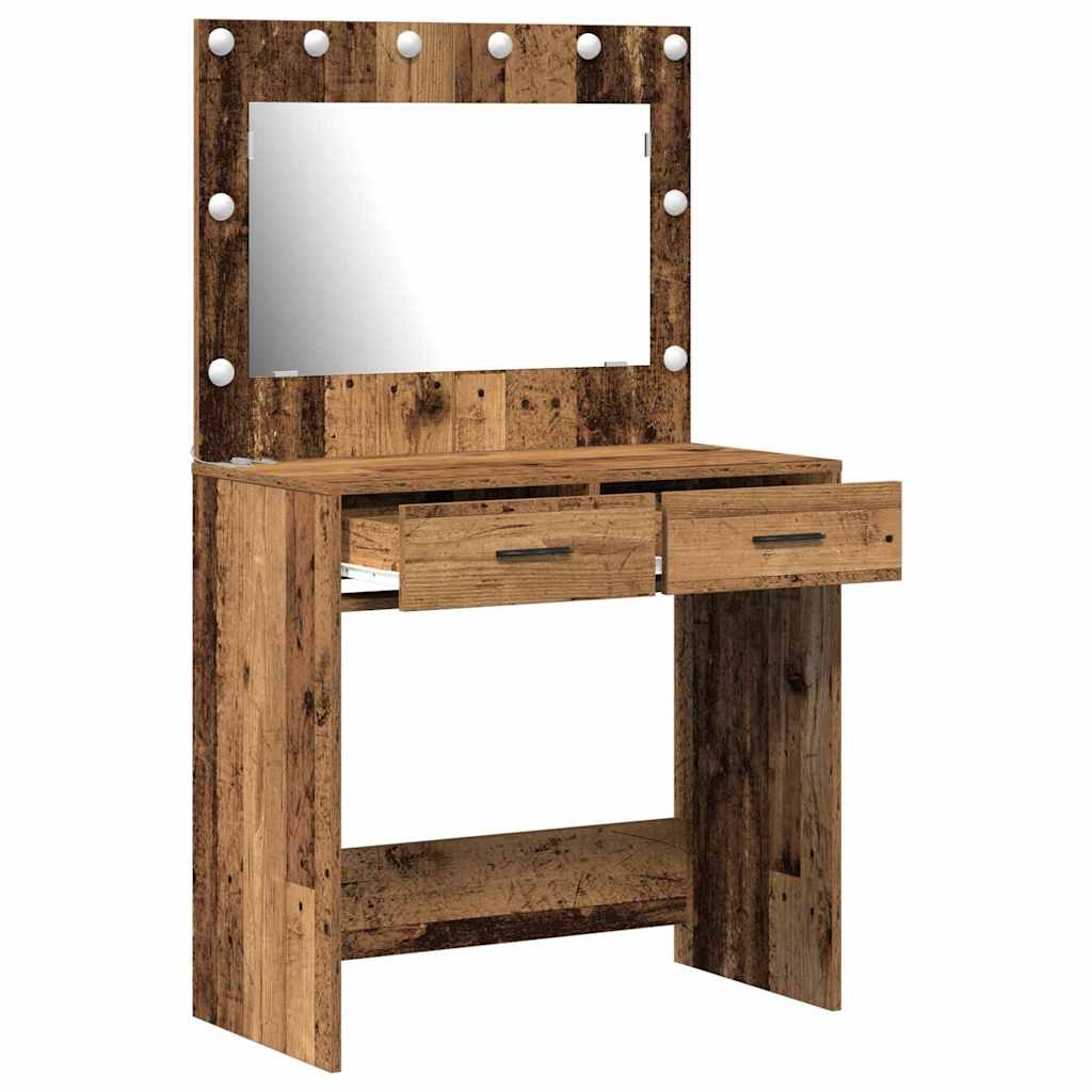 Smykkebord med LED-lys Gammel Tre 78,5x41x135 cm