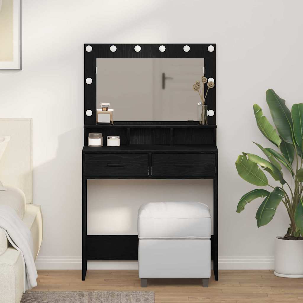 Sminkebord Svart Eik LED 79x41x135 cm