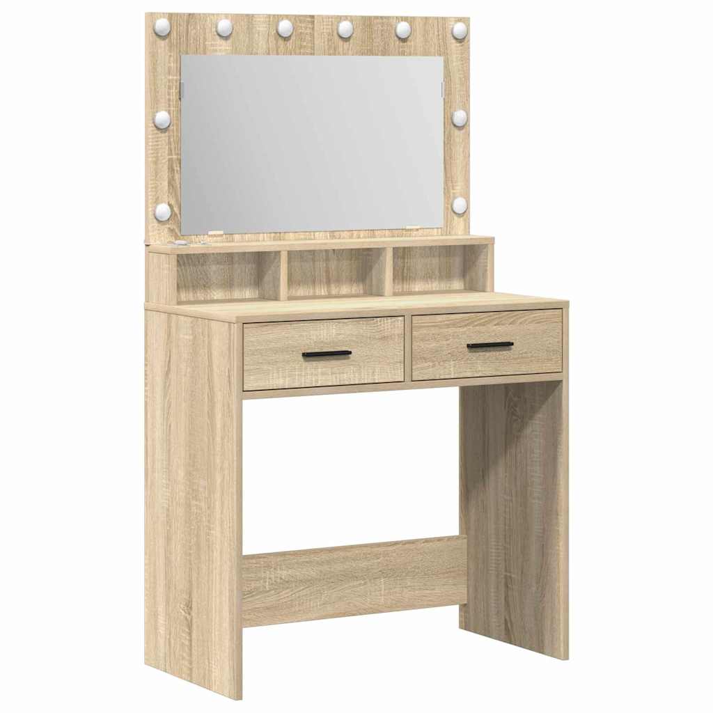 Smykkebord med LED-lys i Sonoma Eik 79x41x135 cm