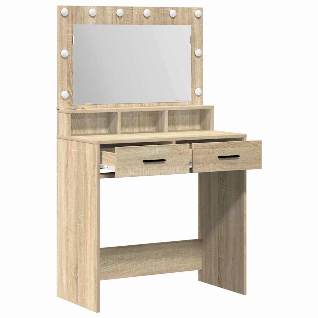 Smykkebord med LED-lys i Sonoma Eik 79x41x135 cm