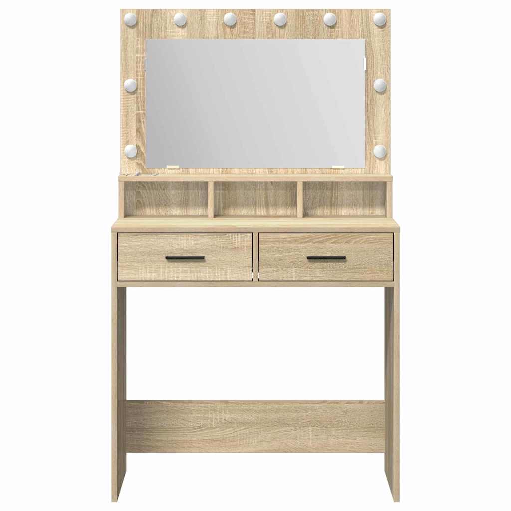 Smykkebord med LED-lys i Sonoma Eik 79x41x135 cm
